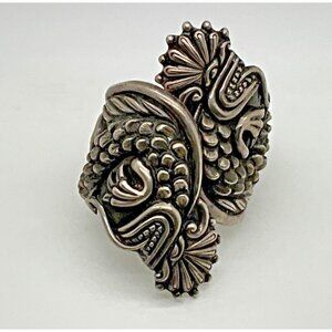 Taxco Sterling Silver Hinged Clamper Cuff Bracelet Quetzalcoatl Dragon Repousse